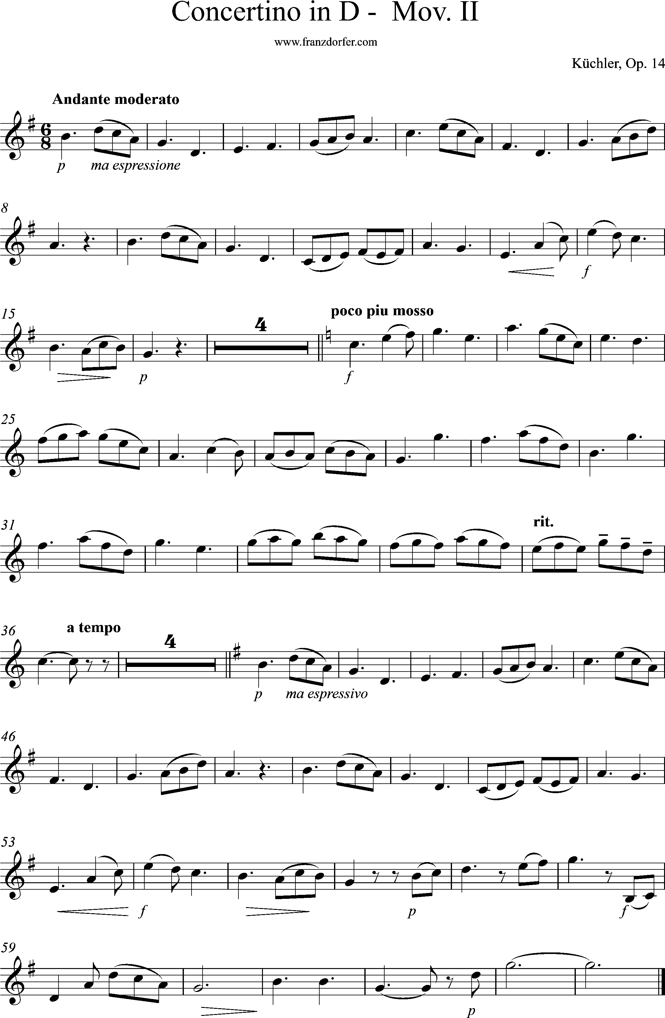 Violine Part sheetmusic, Küchle Op. 14, Andante moderato